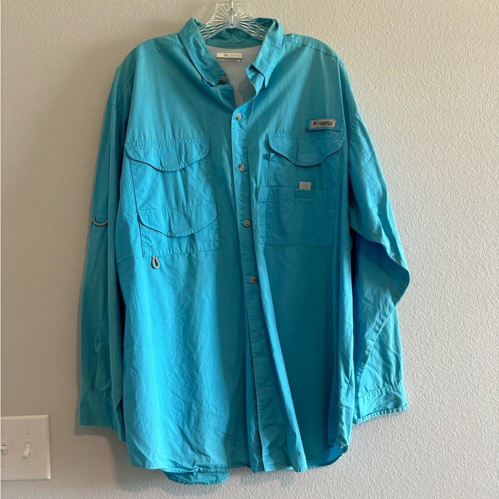 columbia pfg mens shirt fishing blue size large